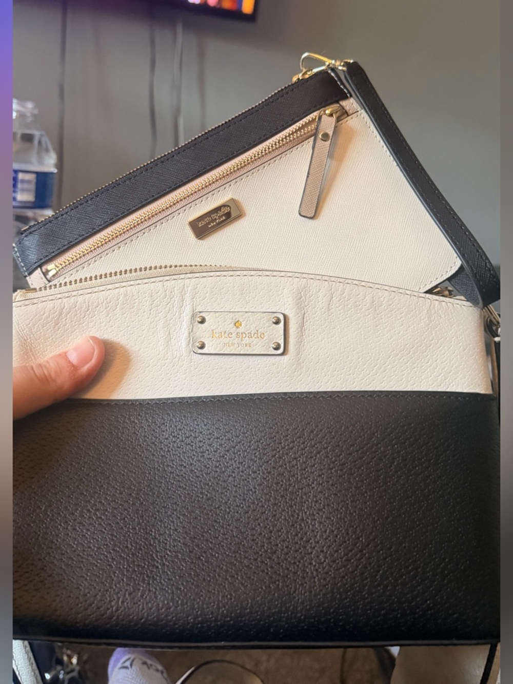 Kate Spade Black and White Leather Two-Tone Crossbody and Wristlet wallet bundle